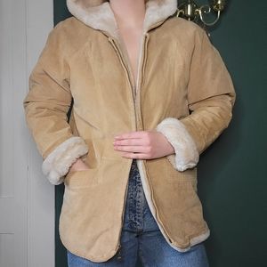 Y2k Suede Faux Shearling Tan Coat, women's small